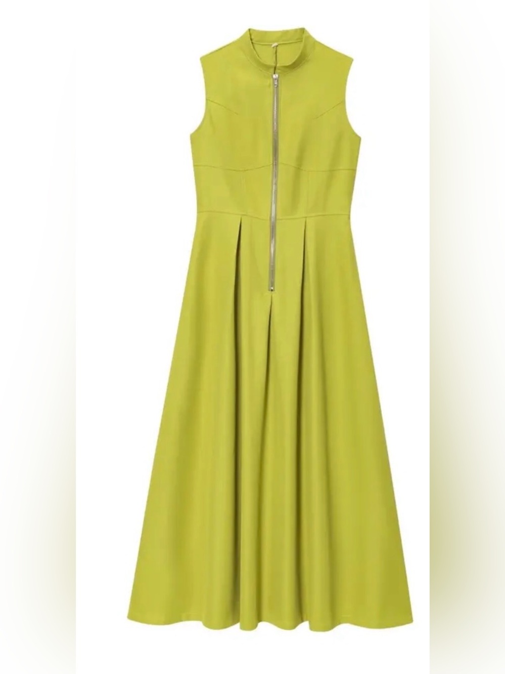 Sleeveless Lime Green Pleated Maxi Dress with  front Zipper size M